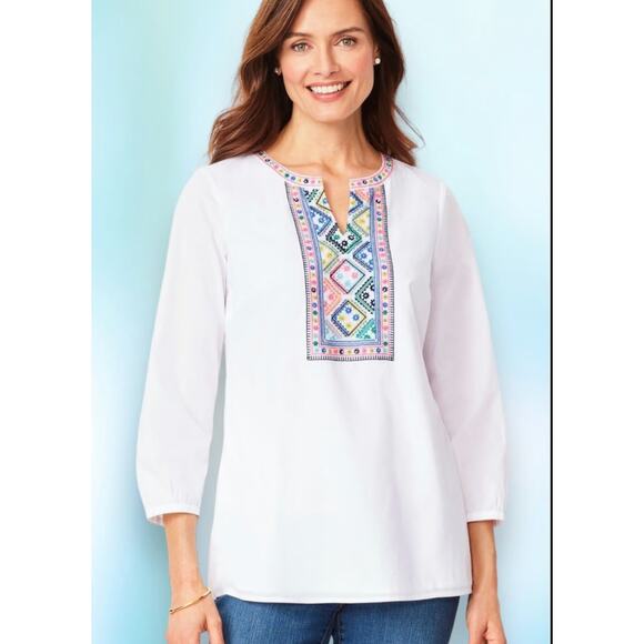 Talbots Cotton Voile Embellished White Embroidered Tunic size Small - Picture 1 of 8